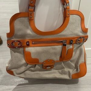 Stylish Rafe Orange leather and woven Cream Women's Bag.